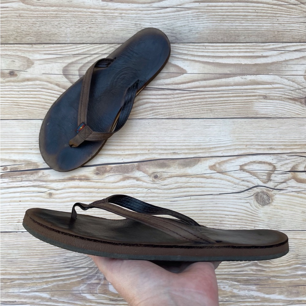 Rainbow Brown Leather Women’s Flip Flops